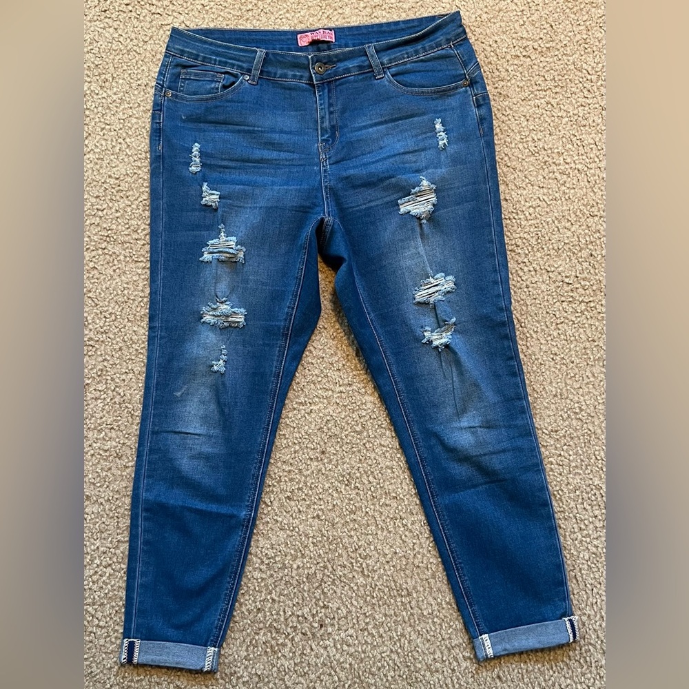 Wax Jean Dark Blue Distressed Skinny Jeans